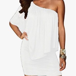 Summer Cold Shoulder Off Ruffles Bodycon Mini Dress